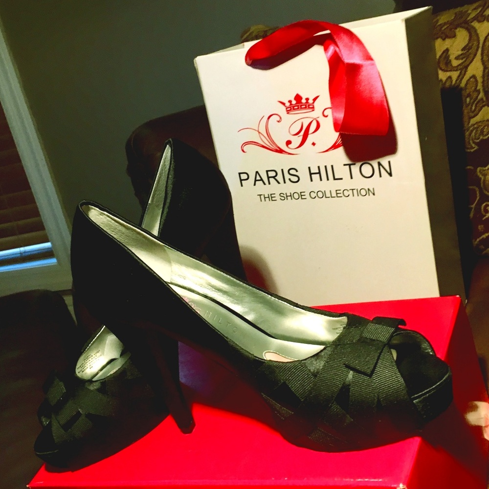 Paris Hilton sexy black peep toe heels